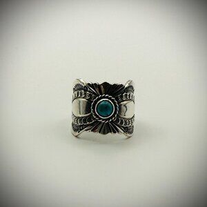 Delayne Reeves Sterling Silver Turquoise Wide Band Ring Size 7.25